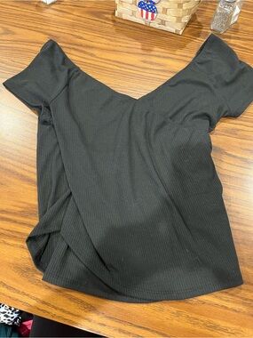 Lush Black Ribbed Off-Shoulder Crop Top